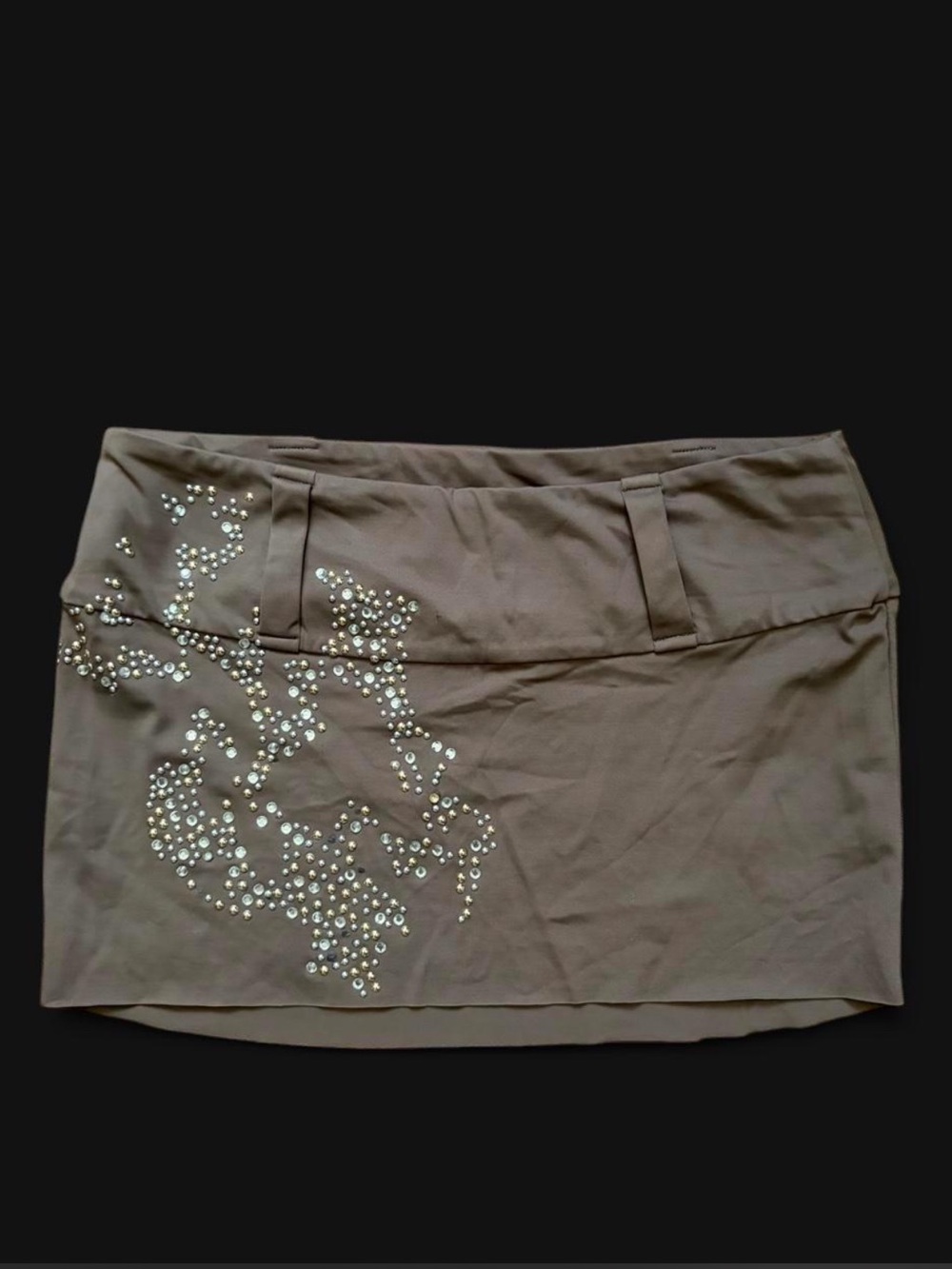 POSTER GIRL Taupe Micro Mini Skirt with Rhinestone Swirl